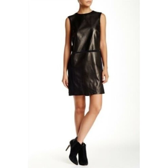 Vince Leather Panel Shift Dress Women's Size 0 Black Silk Sleeveless Short - Picture 10 of 11